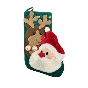 Santa & Reindeer 3D Christmas Stocking Holiday 18 Inch Long